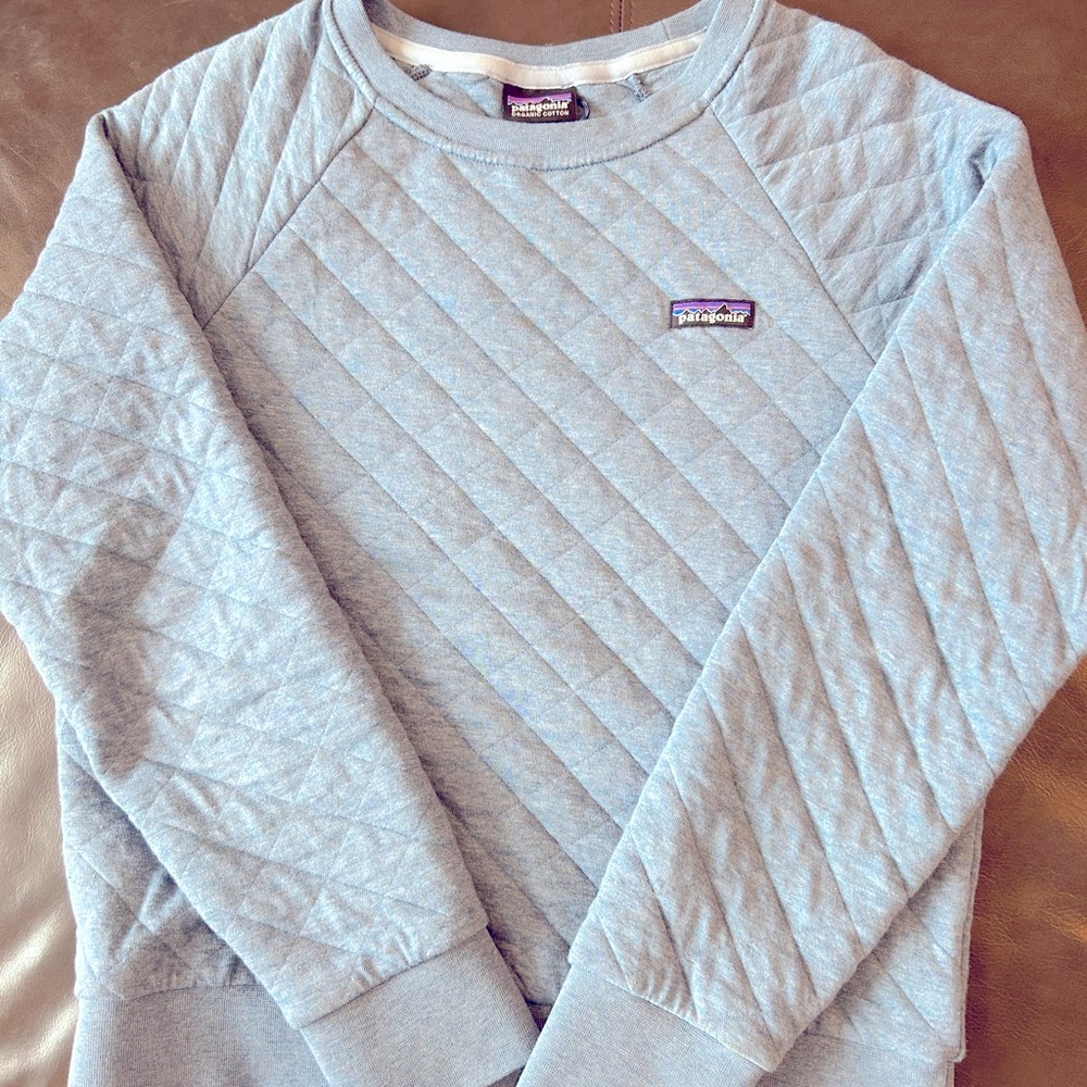 Patagonia Organic Cotton Quilt Crew Sweater womens sz Small blue